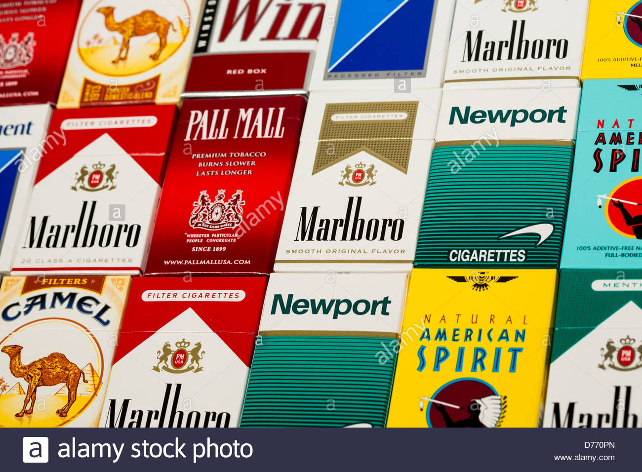 various packs of cigarettes marlboro pall mall winston camel parliament d770pn